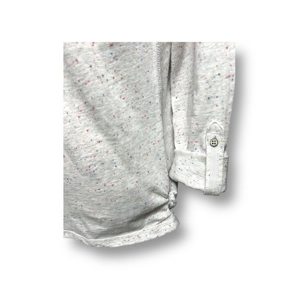 T by Talbots S Gray Speckled Cotton Split Neck Henley Roll Tab Sleeves Casual - Picture 6 of 8
